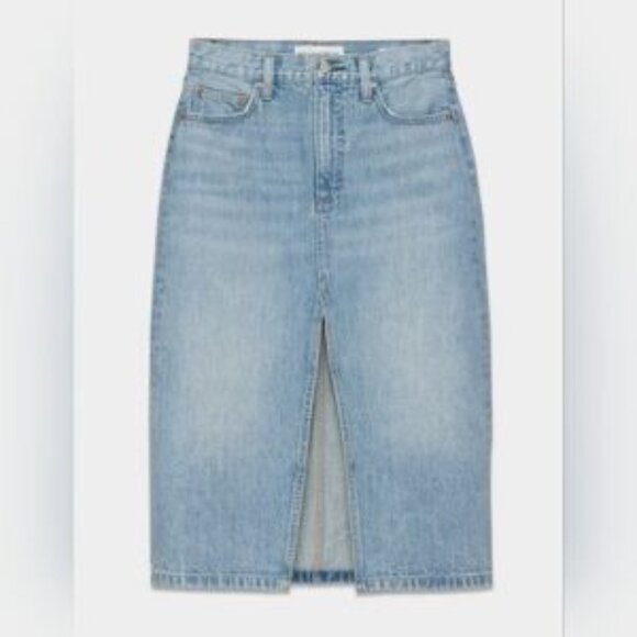 Women's Aritzia Denim Forum 90s Halle Jean Midi Skirt Light Blue Size 26 - Picture 12 of 12